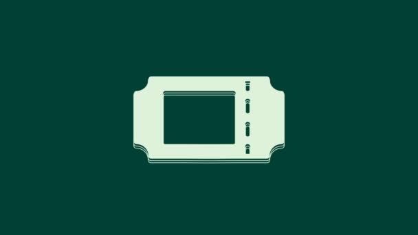 緑の背景に隔離されたホワイトシネマチケットアイコン 4Kビデオモーショングラフィックアニメーション — ストック動画
