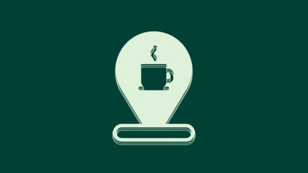 White Location Coffee Cup Icon Isolated Green Background Video Motion — Stock Video