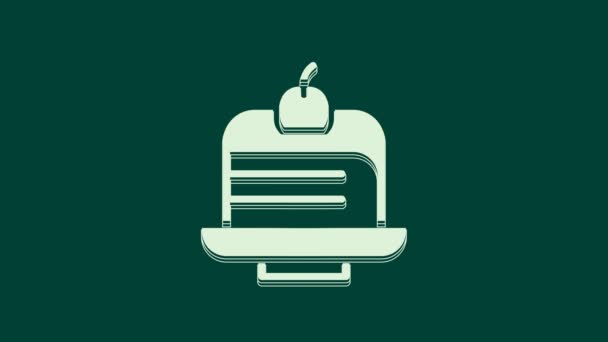 White Piece Cake Icon Isolado Fundo Verde Feliz Aniversário Animação — Vídeo de Stock