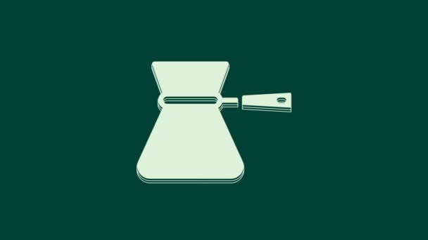 Biała Ikona Turk Kawy Izolowane Zielonym Tle Cezar Kawowy Animacja — Wideo stockowe