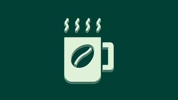 Biała Ikona Filiżanki Kawy Izolowane Zielonym Tle Filiżanka Gorąca Kawa — Wideo stockowe