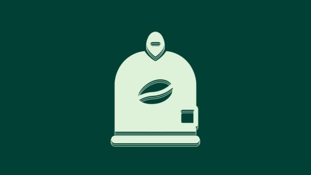 Bolsa Blanca Granos Café Icono Aislado Sobre Fondo Verde Animación — Vídeos de Stock