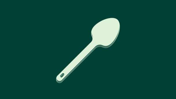 Белый Teaspoon Значок Изолирован Зеленом Фоне Кухонная Утварь Прибор Столовых — стоковое видео