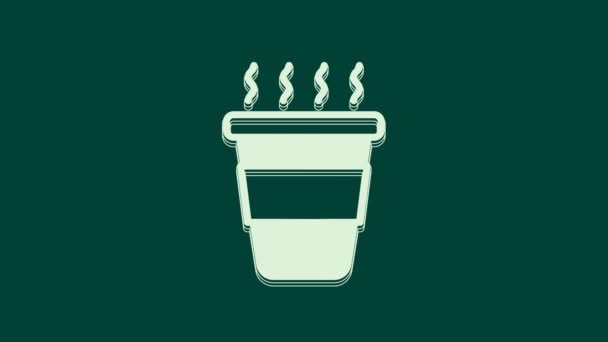 White Coffee Cup Icon Isolated Green Background Video Motion Graphic — Stock Video
