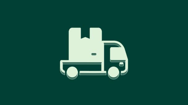 Weiße Lieferung Lastkraftwagen Symbol Isoliert Auf Grünem Hintergrund Video Motion — Stockvideo