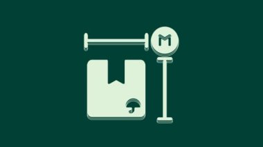 Yeşil zemin üzerinde izole edilmiş beyaz karton karton kutu ölçüm simgesi. Kutu, paket, paket işareti. Teslimat ve ambalaj. 4K Video hareketli grafik canlandırması.