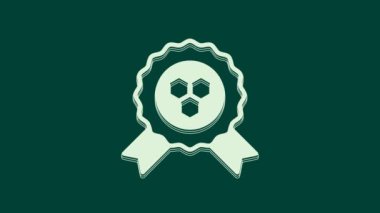 Beyaz Bal ödül ikonu yeşil arka planda izole edildi. Bal madalyası. 4K Video hareketli grafik canlandırması.