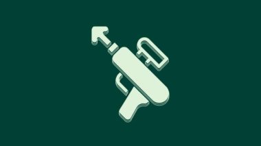 Yeşil arka planda beyaz zıpkın ikonu izole edildi. Suyun altında balık yakalamak için balıkçılık üreticileri. Su altı ekipmanları. 4K Video hareketli grafik canlandırması.