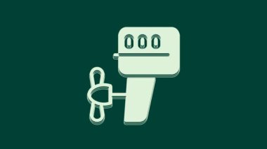 Beyaz dıştaki motor simgesi yeşil arka planda izole edildi. Tekne motoru. 4K Video hareketli grafik canlandırması.