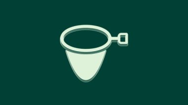 Yeşil arkaplanda beyaz balık ağı simgesi izole edildi. Balık oltası. 4K Video hareketli grafik canlandırması.