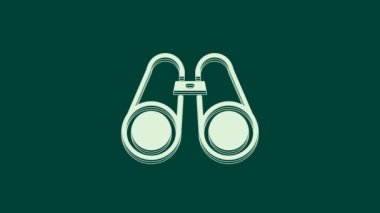 Yeşil arkaplanda beyaz dürbün simgesi izole edildi. Yazılım işareti bul. Casus ekipman sembolü. 4K Video hareketli grafik canlandırması.