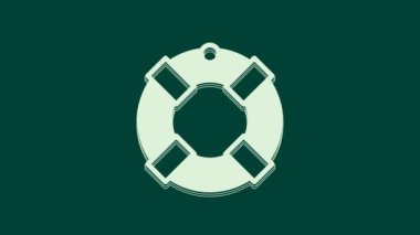 Beyaz Lifebuoy simgesi yeşil arkaplanda izole edildi. Can simidi sembolü. 4K Video hareketli grafik canlandırması.