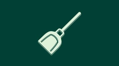 Beyaz faraş simgesi yeşil arkaplanda izole edildi. Temizlik işleri. 4K Video hareketli grafik canlandırması.