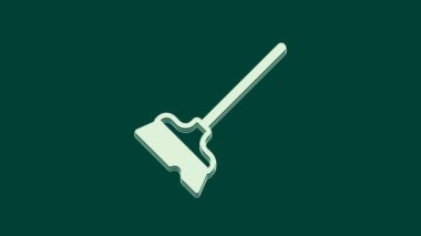 Beyaz Paspas simgesi yeşil arkaplanda izole edildi. Temizlik hizmeti konsepti. 4K Video hareketli grafik canlandırması.