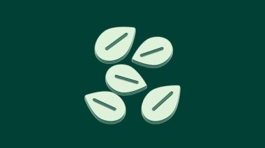 Özel bir bitki simgesinin beyaz tohumları yeşil arka planda izole edilmiş. 4K Video hareketli grafik canlandırması.