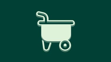 Beyaz El Arabası simgesi yeşil arkaplanda izole edildi. Alet edevat. Tarım arabası tekerlek çiftliği. 4K Video hareketli grafik canlandırması.