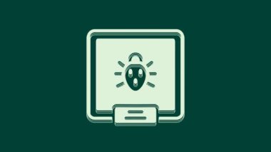 Beyaz Colorado böceği ikonu yeşil arka planda izole edildi. 4K Video hareketli grafik canlandırması.