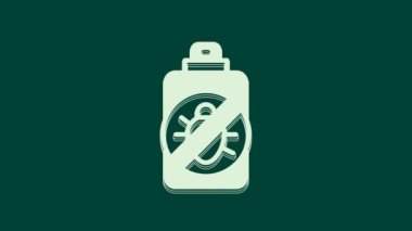 Yeşil arka planda izole edilmiş böcek simgesine karşı beyaz sprey. 4K Video hareketli grafik canlandırması.