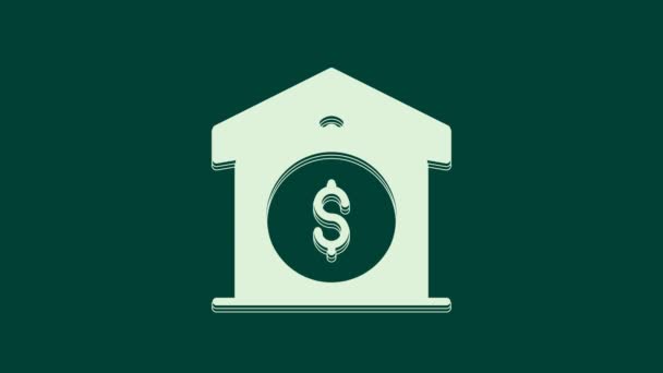 White Warehouse Price Icon Isolated Green Background Video Motion Graphic — Stock Video