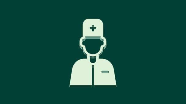 Icono Médico Masculino Blanco Aislado Sobre Fondo Verde Animación Gráfica — Vídeo de stock