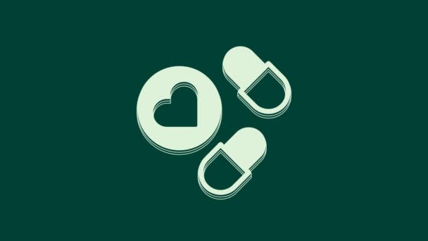 Pastilla Medicina Blanca Icono Tableta Aislado Sobre Fondo Verde Cápsula — Vídeo de stock