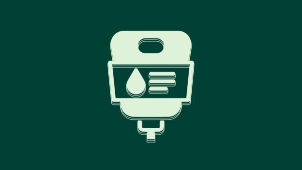 緑の背景に隔離された白いIvバッグアイコン 血袋だ 血の概念を寄付する 治療と治療の概念 化学療法 4Kビデオモーショングラフィックアニメーション — ストック動画