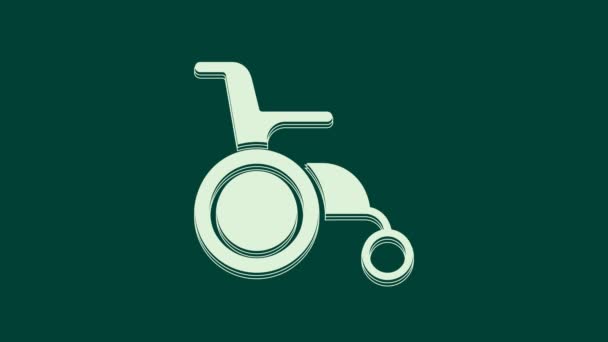 Biały Wózek Inwalidzki Dla Osoby Niepełnosprawnej Ikona Izolowana Zielonym Tle — Wideo stockowe