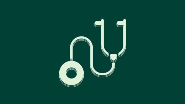 Weißes Medizinisches Stethoskop Symbol Isoliert Auf Grünem Hintergrund Video Motion — Stockvideo