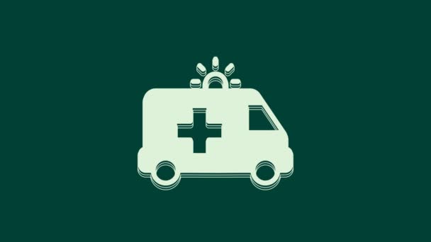 Witte Ambulance Nood Auto Pictogram Geïsoleerd Groene Achtergrond Ambulance Voertuig — Stockvideo