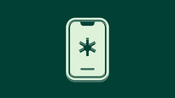 Telefono Bianco Con Icona 911 Chiamata Emergenza Isolato Sfondo Verde — Video Stock