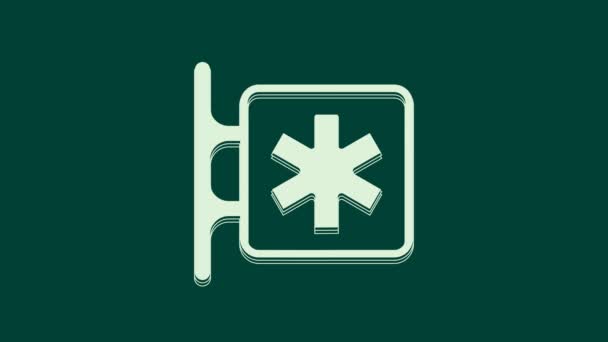 White Medical Symbol Nouzové Hvězda Života Ikona Izolované Zeleném Pozadí — Stock video