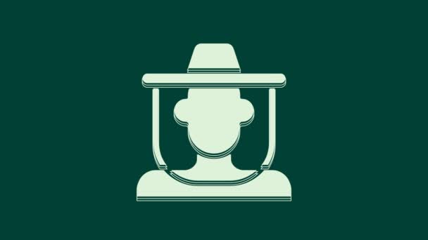 Apicultor Blanco Con Icono Sombrero Protección Aislado Sobre Fondo Verde — Vídeos de Stock