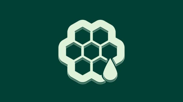 Белый Значок Honeycomb Выделен Зеленом Фоне Символ Медовых Клеток Сладкая — стоковое видео