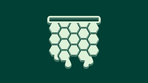 White Honeycomb Icon Isolated Green Background Honey Cells Symbol Sweet — Stock Video