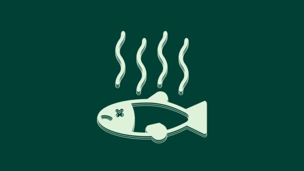 Иконка Белая Мертвая Рыба Зеленом Фоне Гнилая Рыба Видеографическая Анимация — стоковое видео