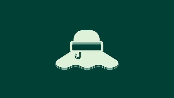 White Fisherman Hat Icon Isolated Green Background Video Motion Graphic — Stock Video