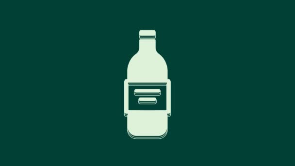 White Glass Bottle Vodka Icon Isolated Green Background Video Motion — Vídeo de Stock