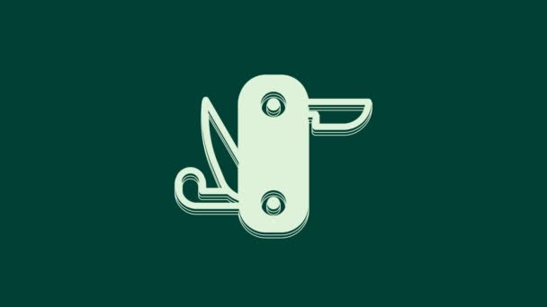 白色的瑞士军刀图标被绿色背景隔离 多工具 多目的的小刀 多功能工具 4K视频运动图形动画 — 图库视频影像