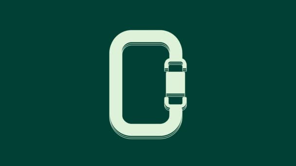 White Carabiner Icon Isolated Green Background Extreme Sport Sport Equipment — Stock Video