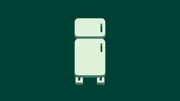 White Refrigerator Icon Isolated Green Background Fridge Freezer Refrigerator Household — Stock Video