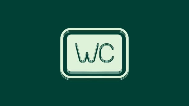 白色厕所图标隔离在绿色背景 Wc标志 洗澡间4K视频运动图形动画 — 图库视频影像