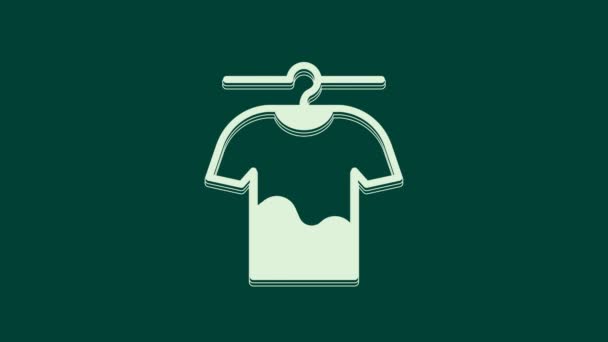 Белый Сушка Значок Одежды Изолированы Зеленом Фоне Чистая Рубашка Стирать — стоковое видео