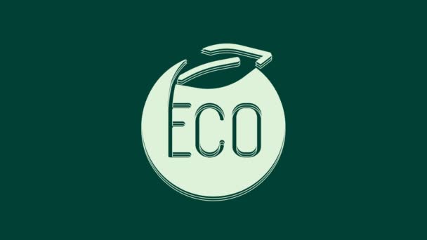 緑の背景に隔離されたエコグリーンの健康食品アイコンのホワイトバナー ラベル 有機製品だ 健康食品ステッカー 4Kビデオモーショングラフィックアニメーション — ストック動画