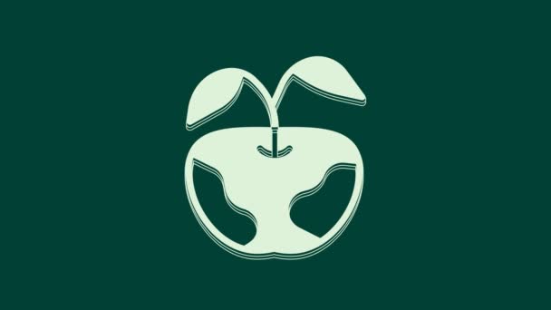 Белый Яблоко Значок Изолирован Зеленом Фоне Избыточный Вес Здоровое Диетическое — стоковое видео
