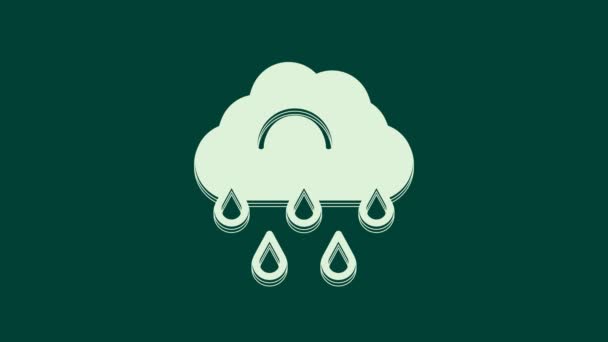 Weiße Wolke Mit Regensymbol Auf Grünem Hintergrund Regenwolken Mit Regentropfen — Stockvideo