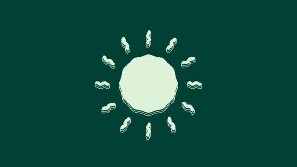 Иконка Белое Солнце Выделена Зеленом Фоне Видеографическая Анимация — стоковое видео