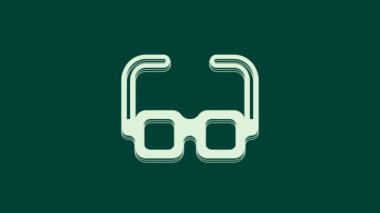 Yeşil arkaplanda beyaz gözlük simgesi izole edildi. Gözlük çerçevesi sembolü. 4K Video hareketli grafik canlandırması.