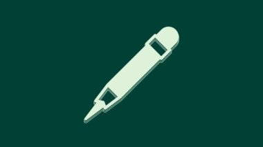 Yeşil arkaplanda silgi simgesine sahip beyaz kalem. Çizim ve eğitim araçları. Okul sembolü. 4K Video hareketli grafik canlandırması.