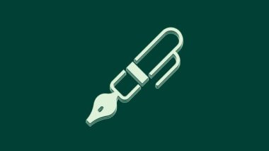 Beyaz Çeşme kalem ucu simgesi yeşil arkaplanda izole edildi. Kalem aleti işareti. 4K Video hareketli grafik canlandırması.