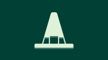 Beyaz Cadı şapkası simgesi yeşil arkaplanda izole edildi. Mutlu Cadılar Bayramı Partisi. 4K Video hareketli grafik canlandırması.